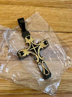 Spicy Ice - Black & Gold Tribal Cross Pendant